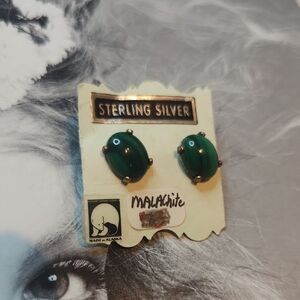 Vintage Sterling Silver Malacite Earrings
